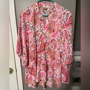 Umgee Vibrant Pink and Orange Paisley Blouse